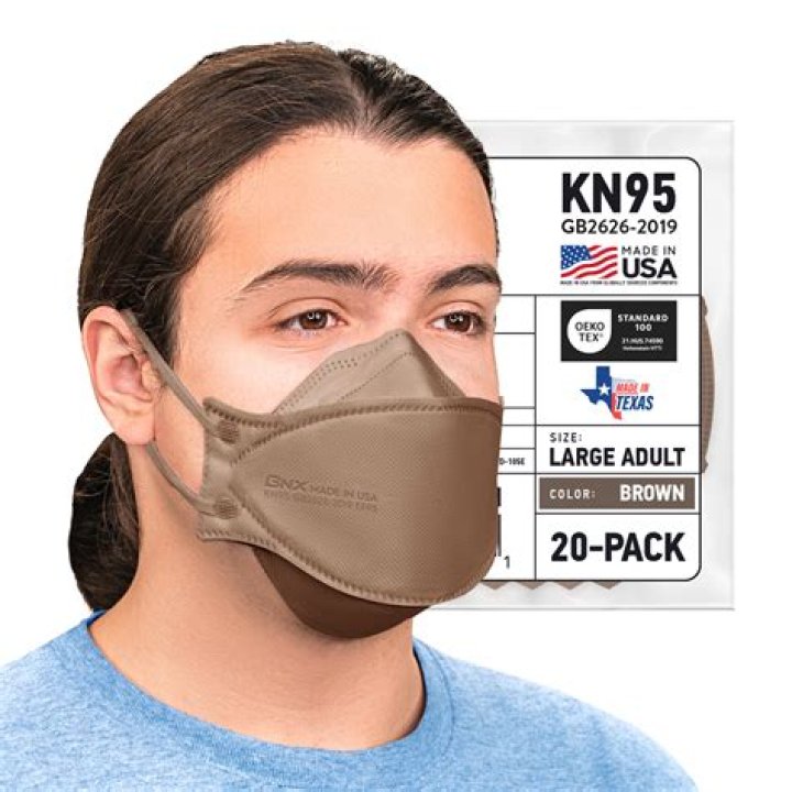 A brown KN95 face mask