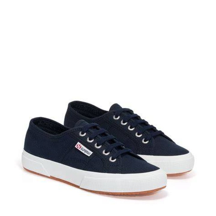 A navy blue Superga sneaker
