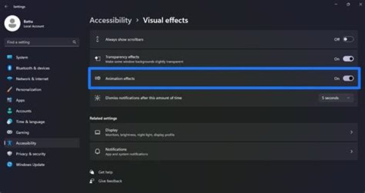 accessibility-animations disable animations windows 11
