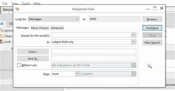 Advanced Find window outlook how to see which folder an email is in
