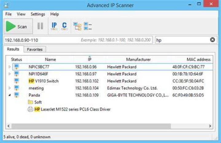 Advanced IP Scanner main screen