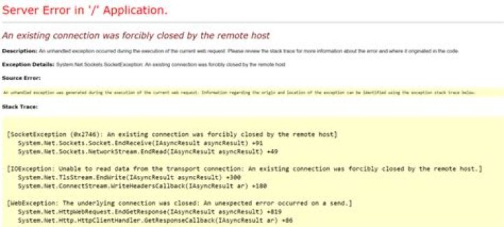 An existing connection was forcibly closed error