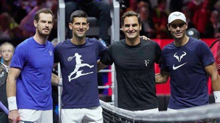 Andy Murray Novak Djokovic Roger Federer and Rafael Nadal on court