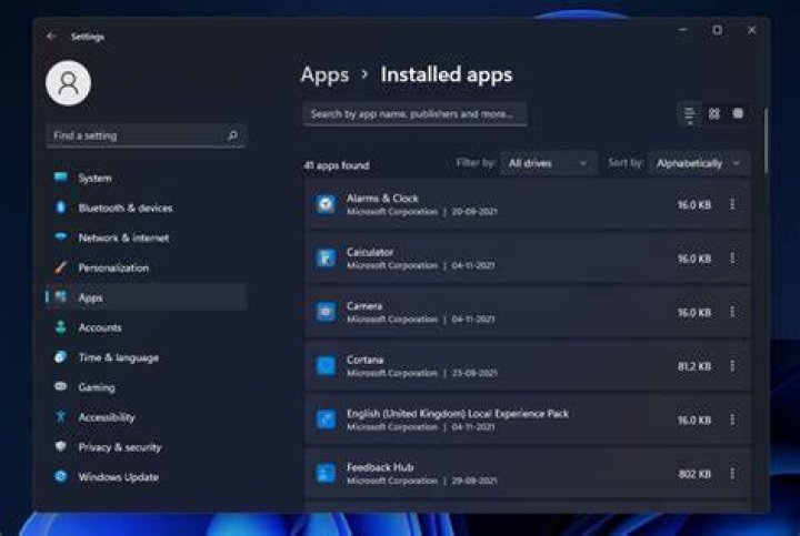 Apps and features - Microsoft Exchange data storage error