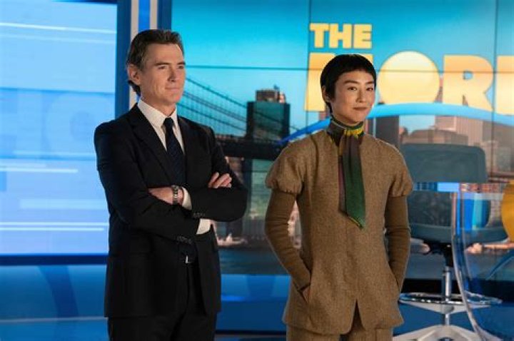 Billy Crudup and Greta Lee on set in 'The Morning Show'