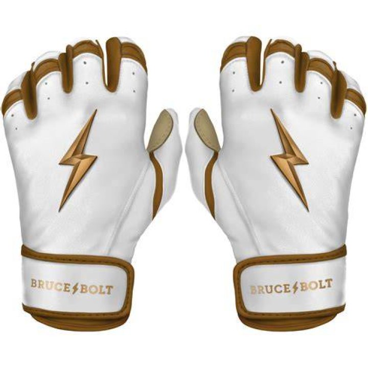 Bruce Bolt Premium Pro Gold Long Cuff - White/Gold colorway on a white background.