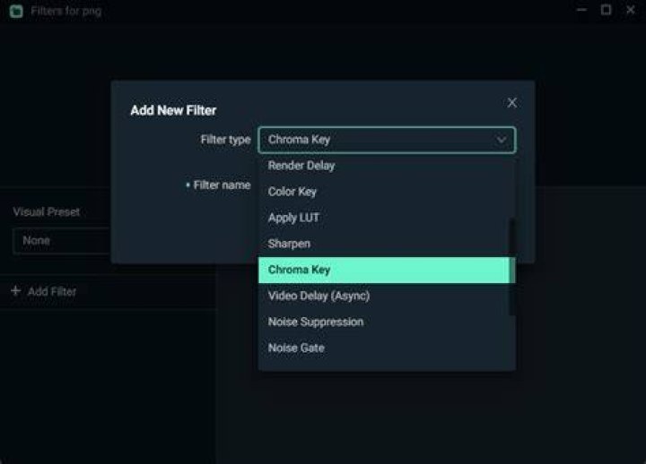 choosing chroma key filter - chroma key settings obs studio