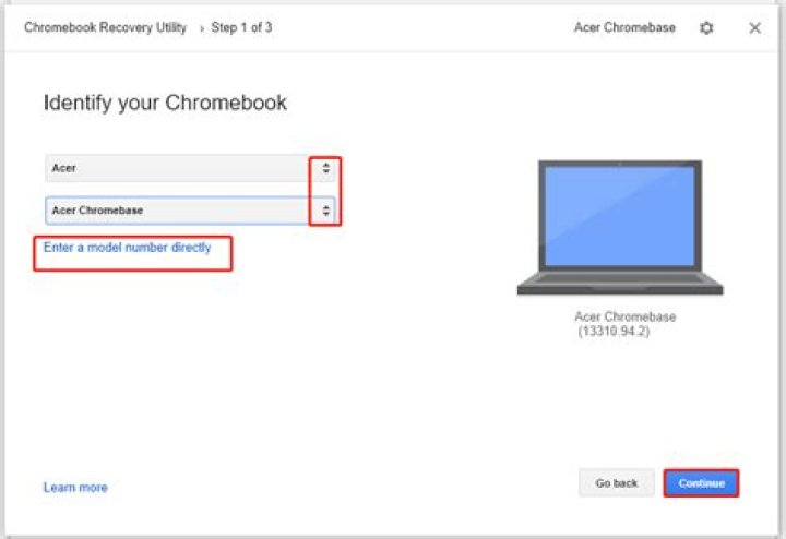 Chromebook Recovery Utility drive selected Chromebook Recovery Utility drive selected