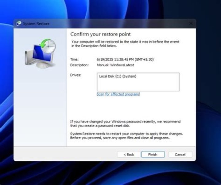 Confirm your System Restore point