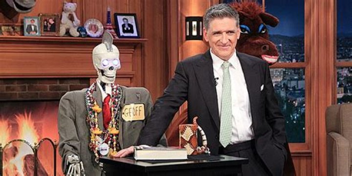 Craig Ferguson and skeleton co-host Geoff Peterson (played by Josh Robert Thompson) on The Late Late Show
