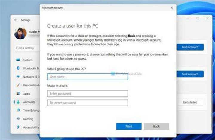 create new local account
