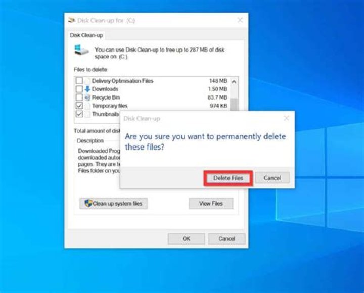 Delete temporary files Windows 10 manually