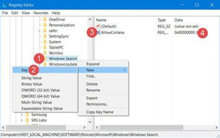 Disable Cortana registry