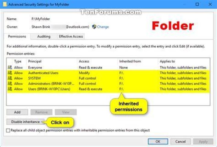 disable inheritance