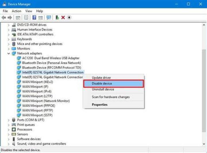 disable network adapter