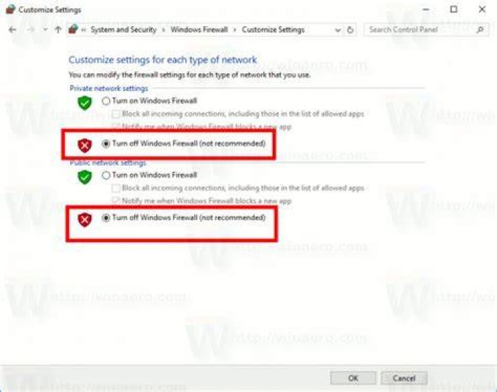 disable Windows firewall