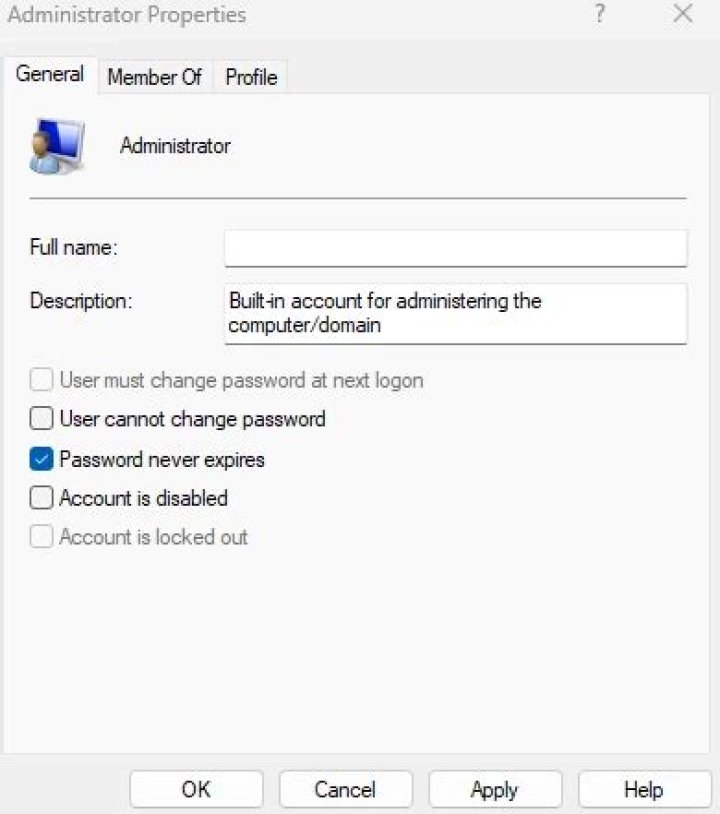 Disabled administrator account Safe mode