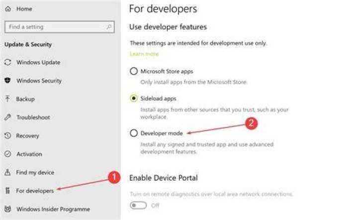 Enabling developer mode for UWP app