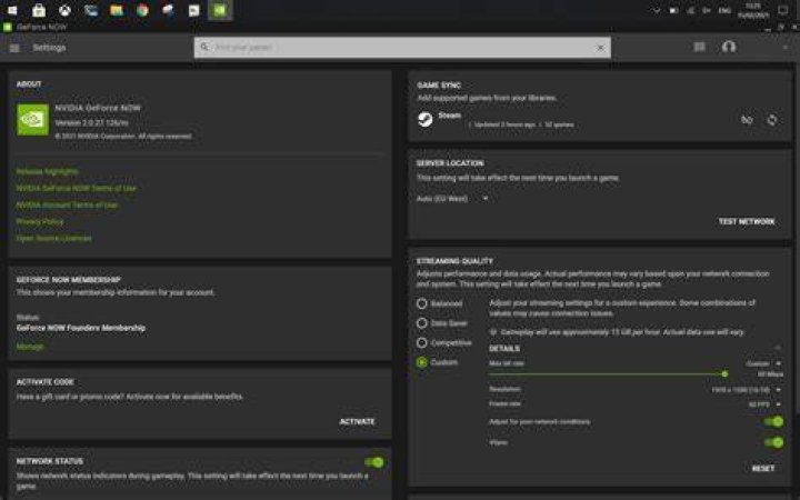 GeForce Now settings GeForce Now settings