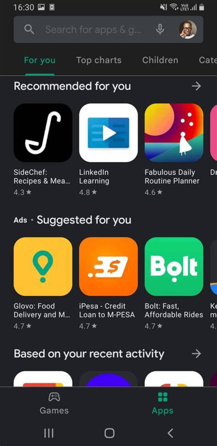 Google Play store home page Google Play store home page