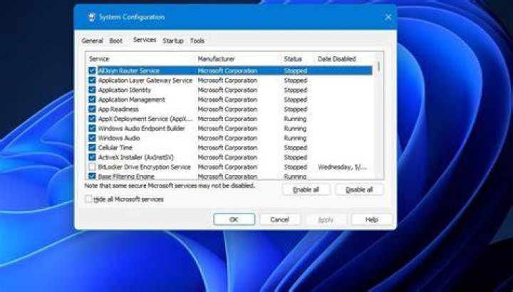hide all microsoft services windows 10