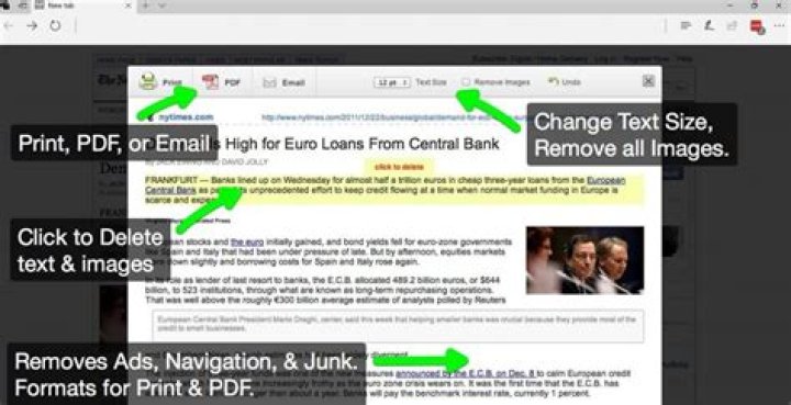 How to simplify webpages for printing on Windows 10
