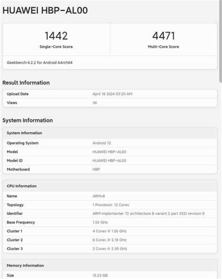 Huawei P30 Geekbench Score