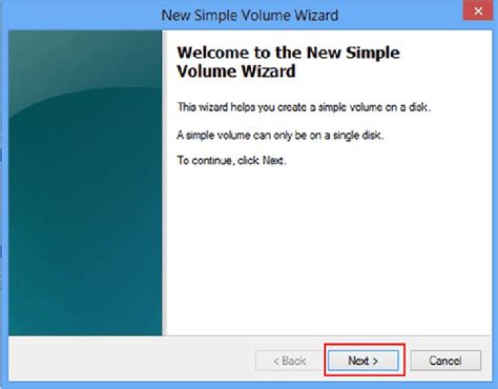 In New simple volume wizard, click Next