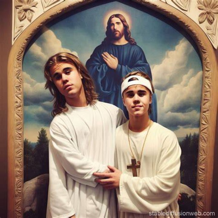 Justin Bieber making Jesus arms