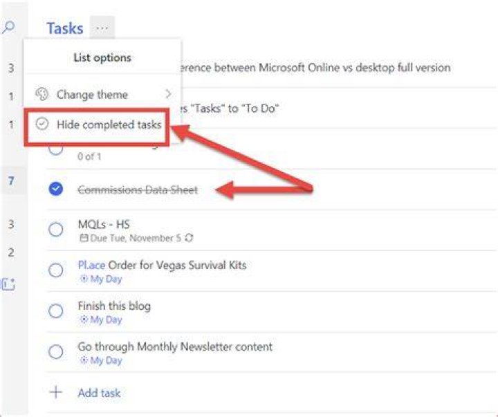 microsoft to do hide completed tasks