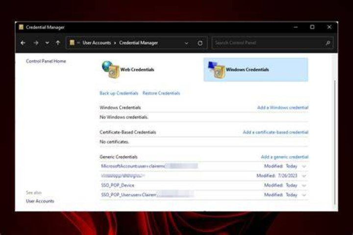 Open Windows Credentials option