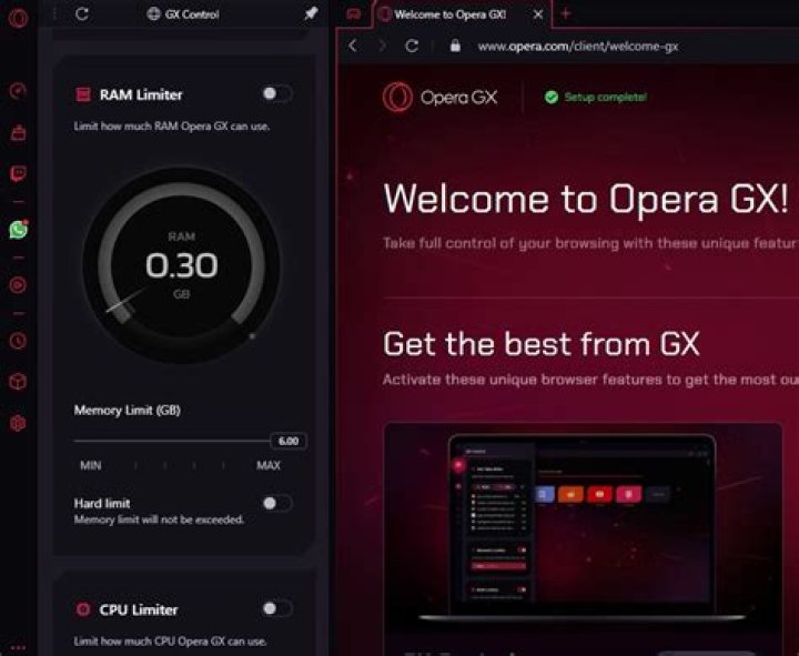 Opera GX RAM and CPU limiter.