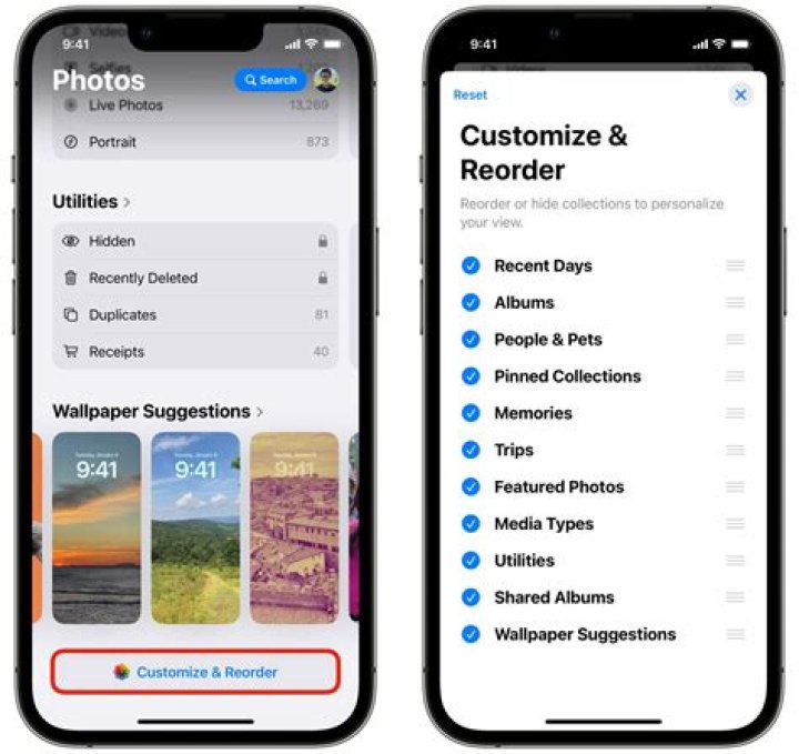 Photos app reset option
