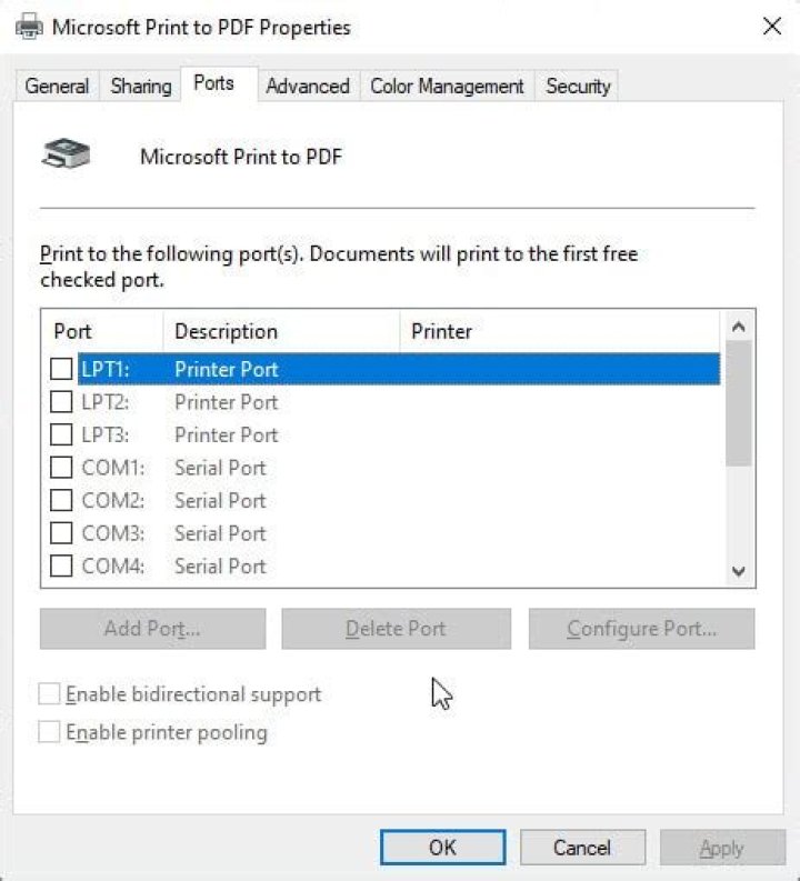 Port in use printer error