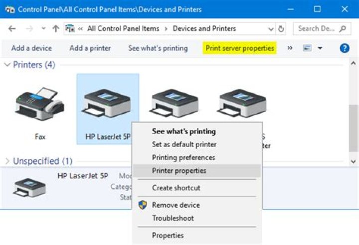 print server properties