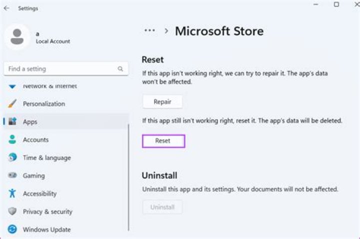 reset windows store