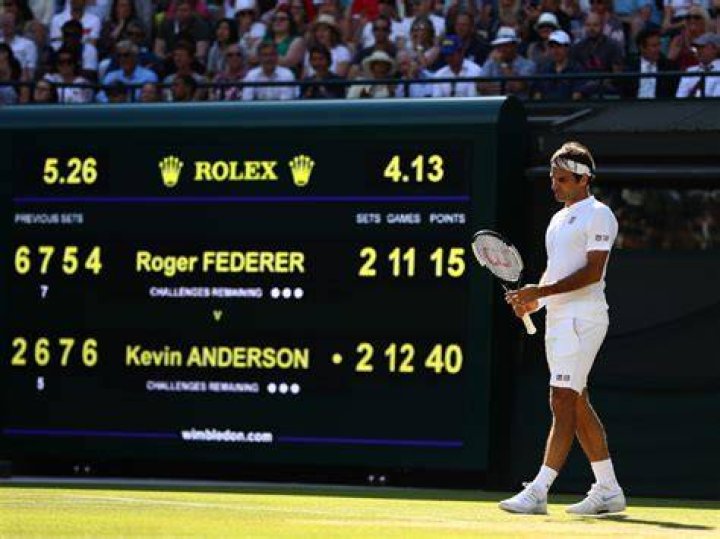 Roger Federer facing match point against Kevin Anderson at Wimbledon