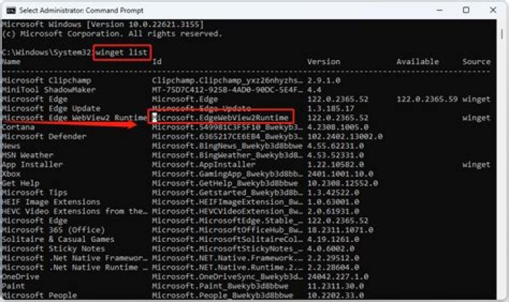run command to uninstall edge