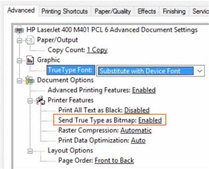 Enable Send TruType as Bitmap Send TruType as Bitmap