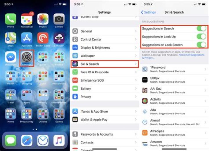 Siri app suggestion settings in iOS 15