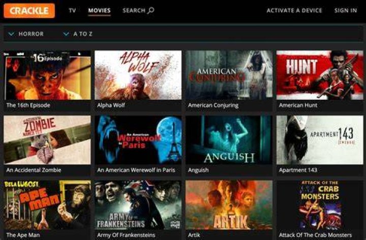 Sony Crackle home page Sony Crackle home page