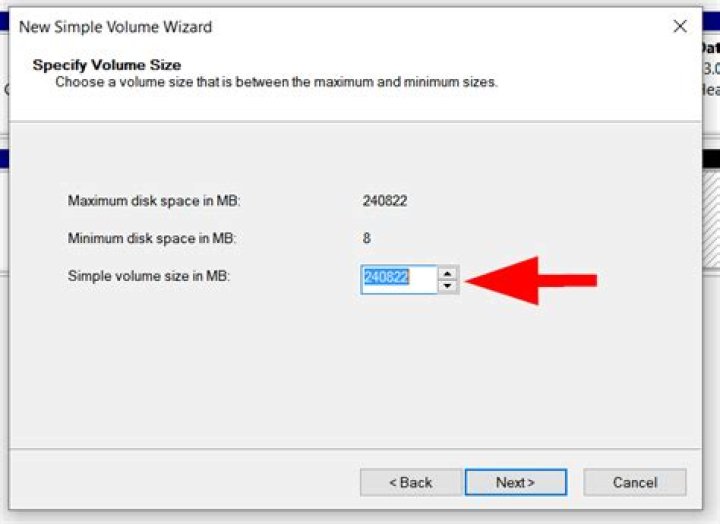 Specify volume size