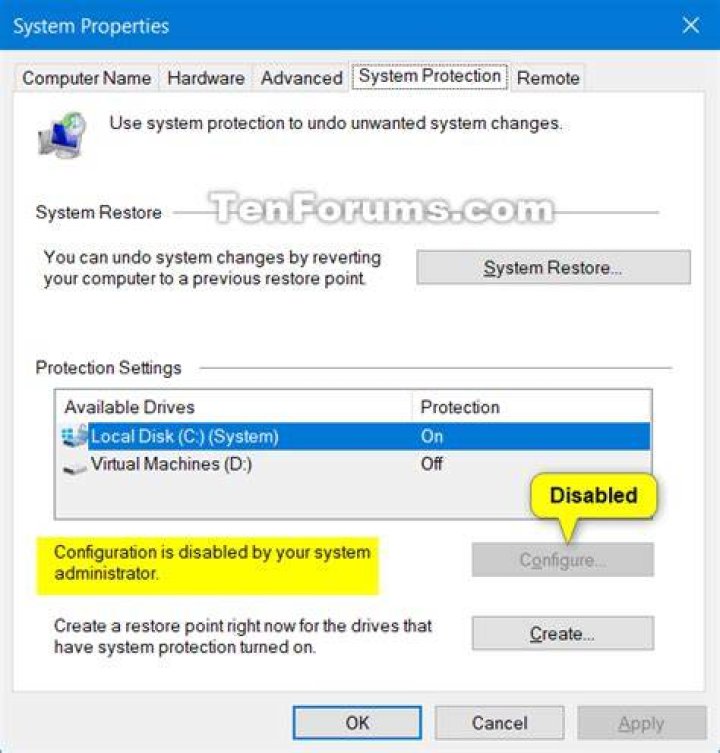 System configuration - Disable - Enable service1s