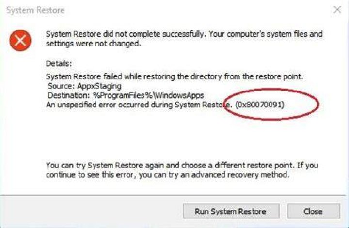 System Restore error 0x80070091 on Windows 10, 7