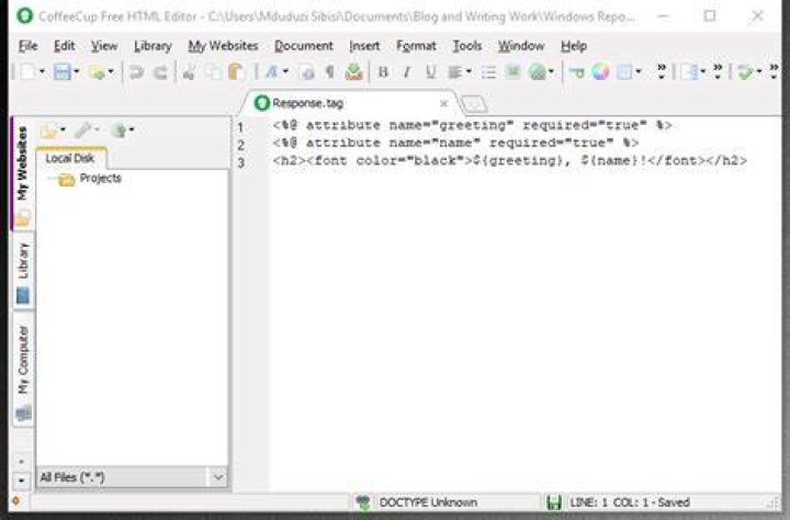 TAG file in CoffeeCup HTML Editor