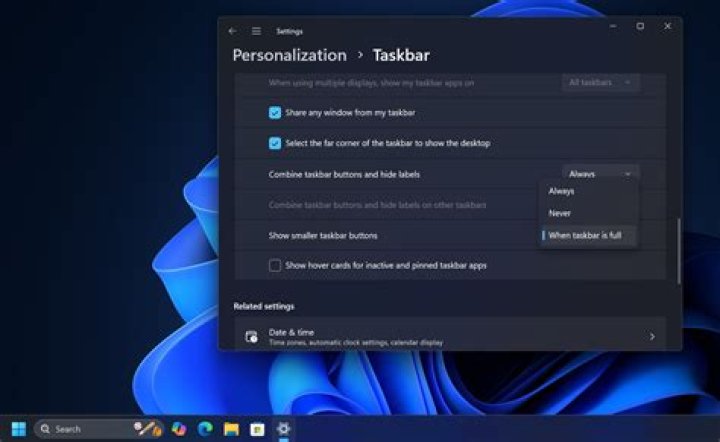 taskbar search setting