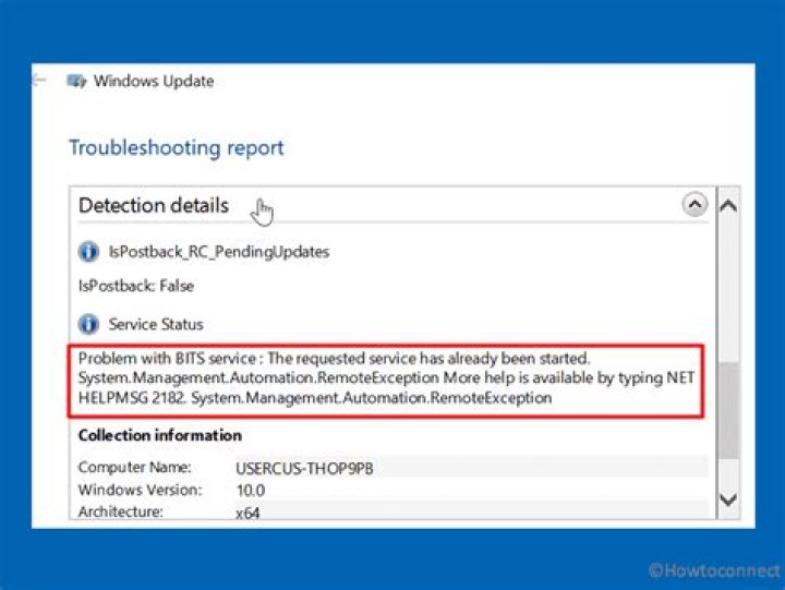 The BITS Troubleshooter window The BITS TroubleshooterNET HELPMSG 2182