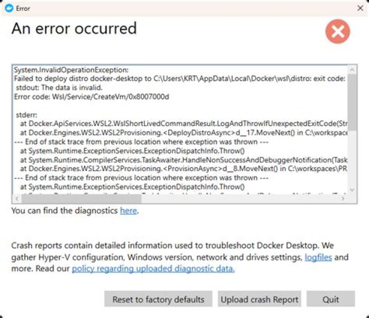 The data is invalid error