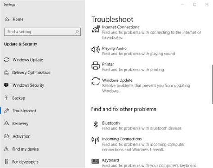 The Troubleshoot tab in Settings The Troubleshoot tab NET HELPMSG 2182
