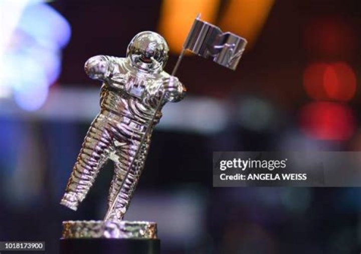 The VMA trophy known as "Moon Person" is seen during the 2018 VMAs press junket at radio City Music Hall in New York on August 17, 2018. - The 2018 VMAs will be held on August 20, 2018. (Photo by Angela Weiss / AFP) (Photo credit should read ANGELA WEISS/AFP via Getty Images)